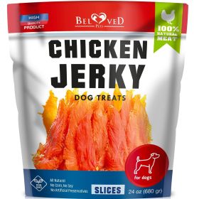 Chicken Jerky Dog Treats 1.5 Lb Human Grade Pet Snacks Grain Free Organic Meat All Natural High Protein Dried Strips Best Chews for Training Small & L (Brand: Beloved Pets)