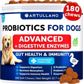Probiotics for Dogs Support Gut Health Itchy Skin Allergies Immunity Yeast Balance Dog Probiotics and Digestive Enzymes with Prebiotics Reduce Diarrhe (Brand: Artullano)
